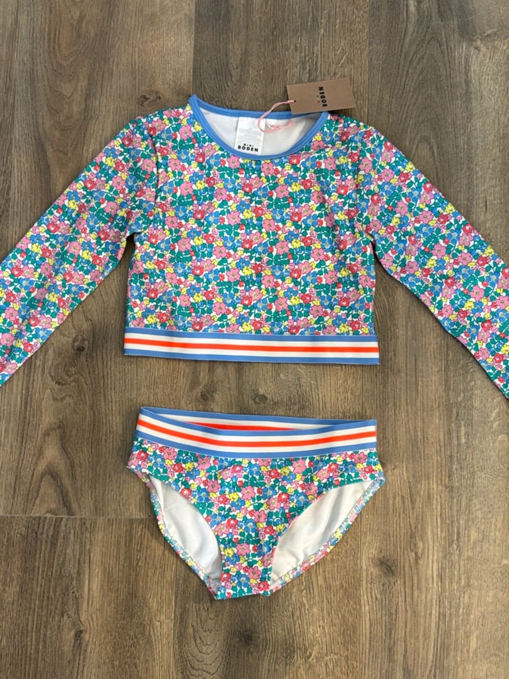 Mini Boden Blue Multicolor Floral Long-Sleeve Rashguard Set